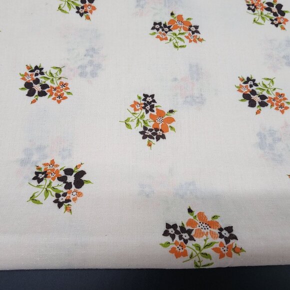 Cotton and Linen Floral Fabric Orange and Brown Flowers 1yrd 27" 44" Wide - Picture 1 of 5